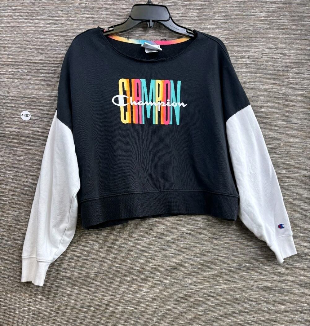 Champion Sweatshirt Women's Size L Black Campus Crew Pullover Oversized